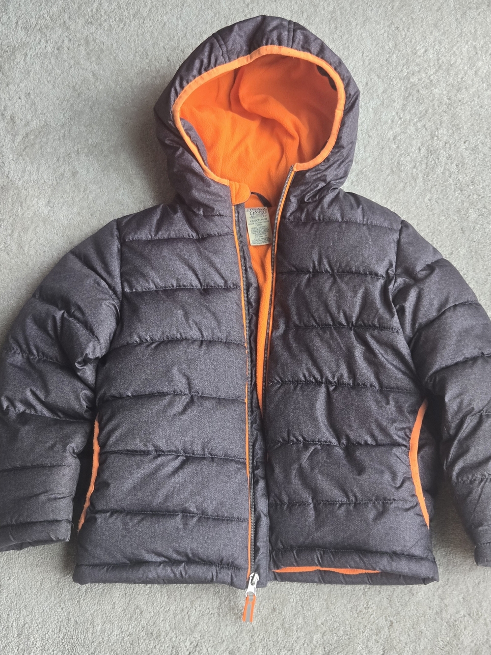 Faded Glory Kids Puffer Jacket in Charcoal with Orange Trim